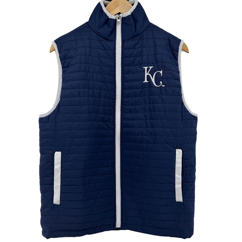 KC Kansas City Miller Lite Quilted Puffer Vest Navy Blue Mens Medium Full Zip‎